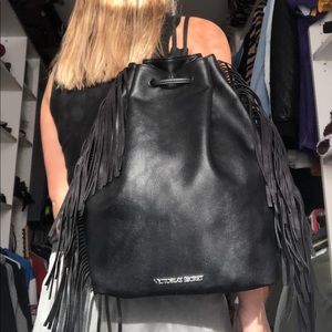Faux leather fringe backpack